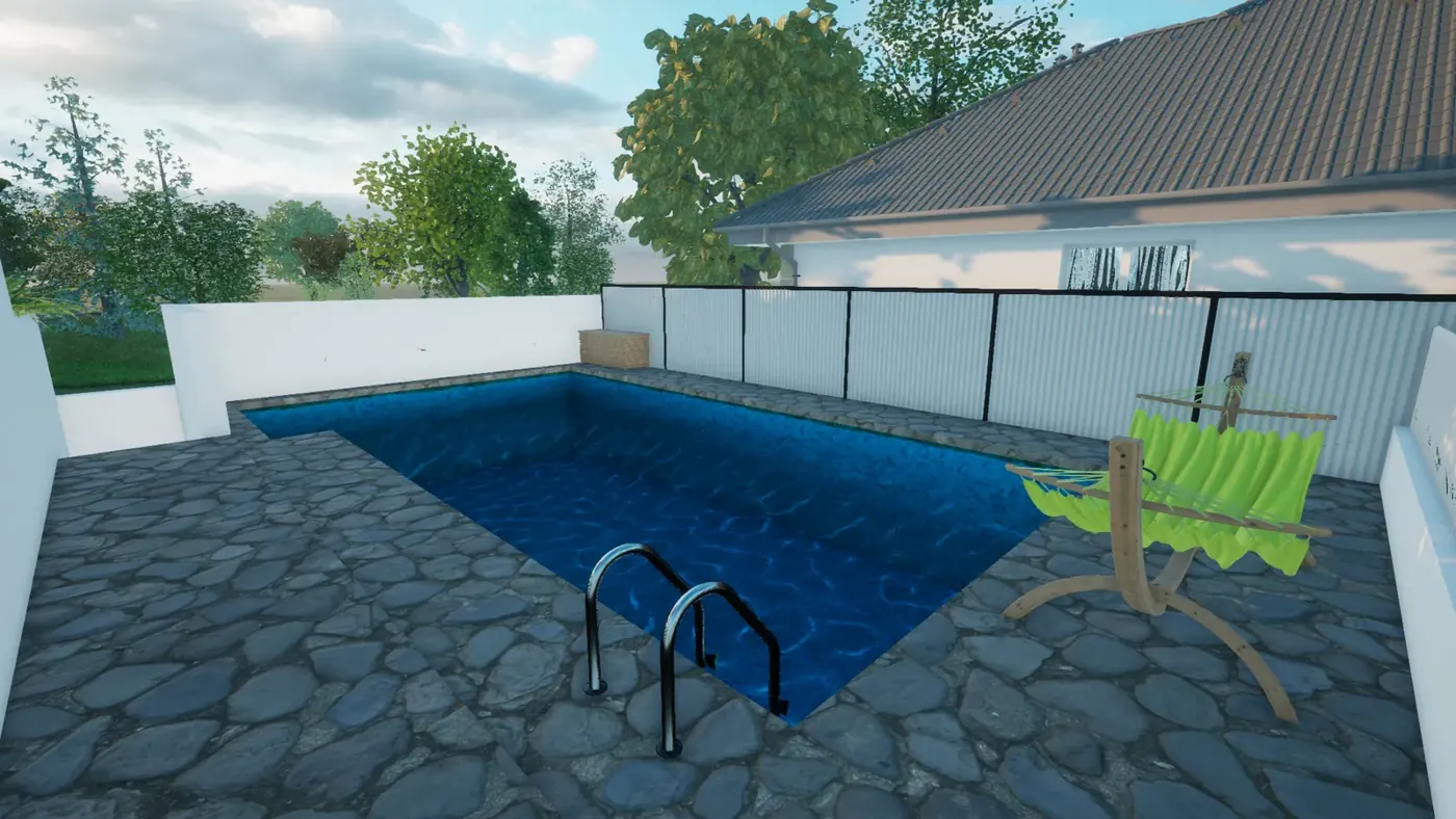 Render 8 of 8: white contemporary house with planted terraces, glazed stair tower and rear pool, Blakehurst