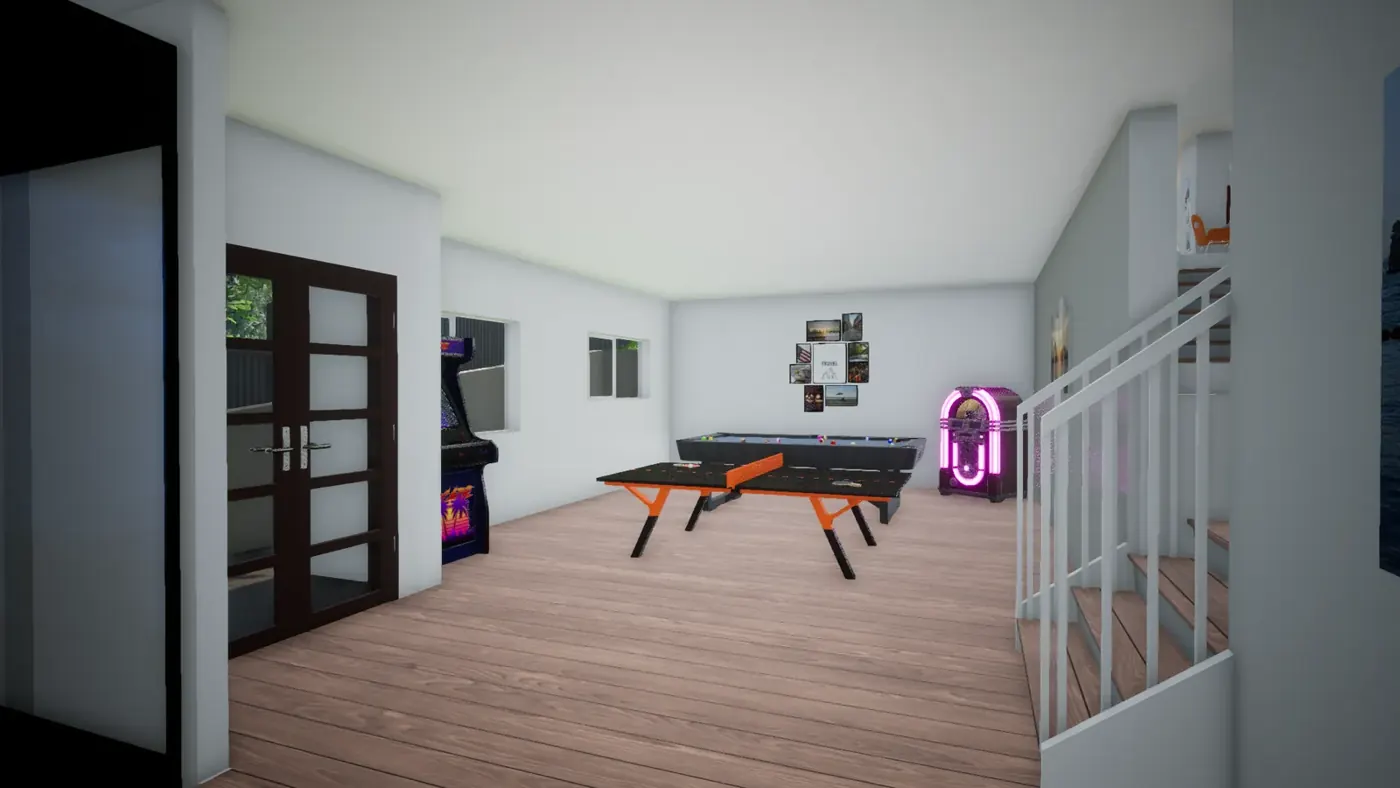Render 5 of 6: three-storey house on a steep site over a double garage with pool, Casula
