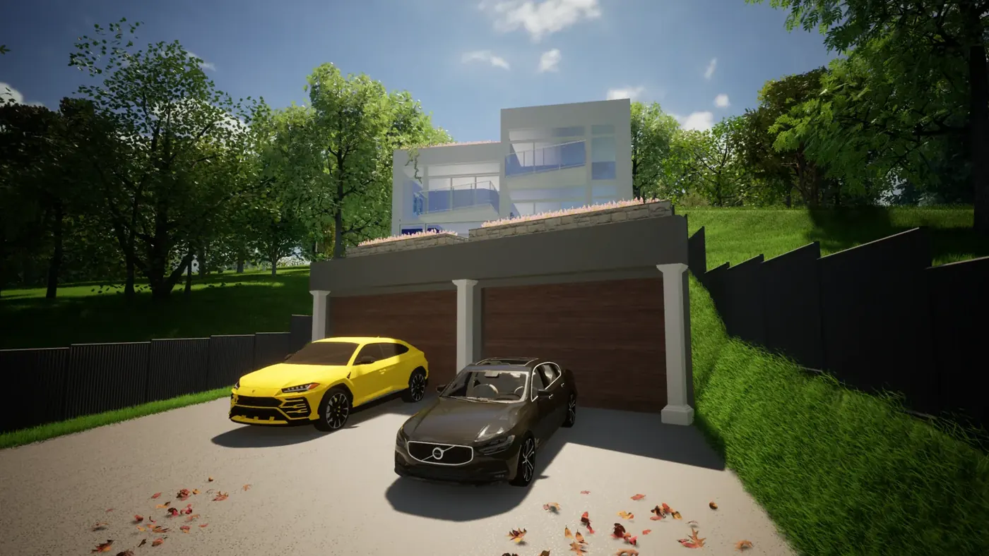 Render 6 of 6: three-storey house on a steep site over a double garage with pool, Casula
