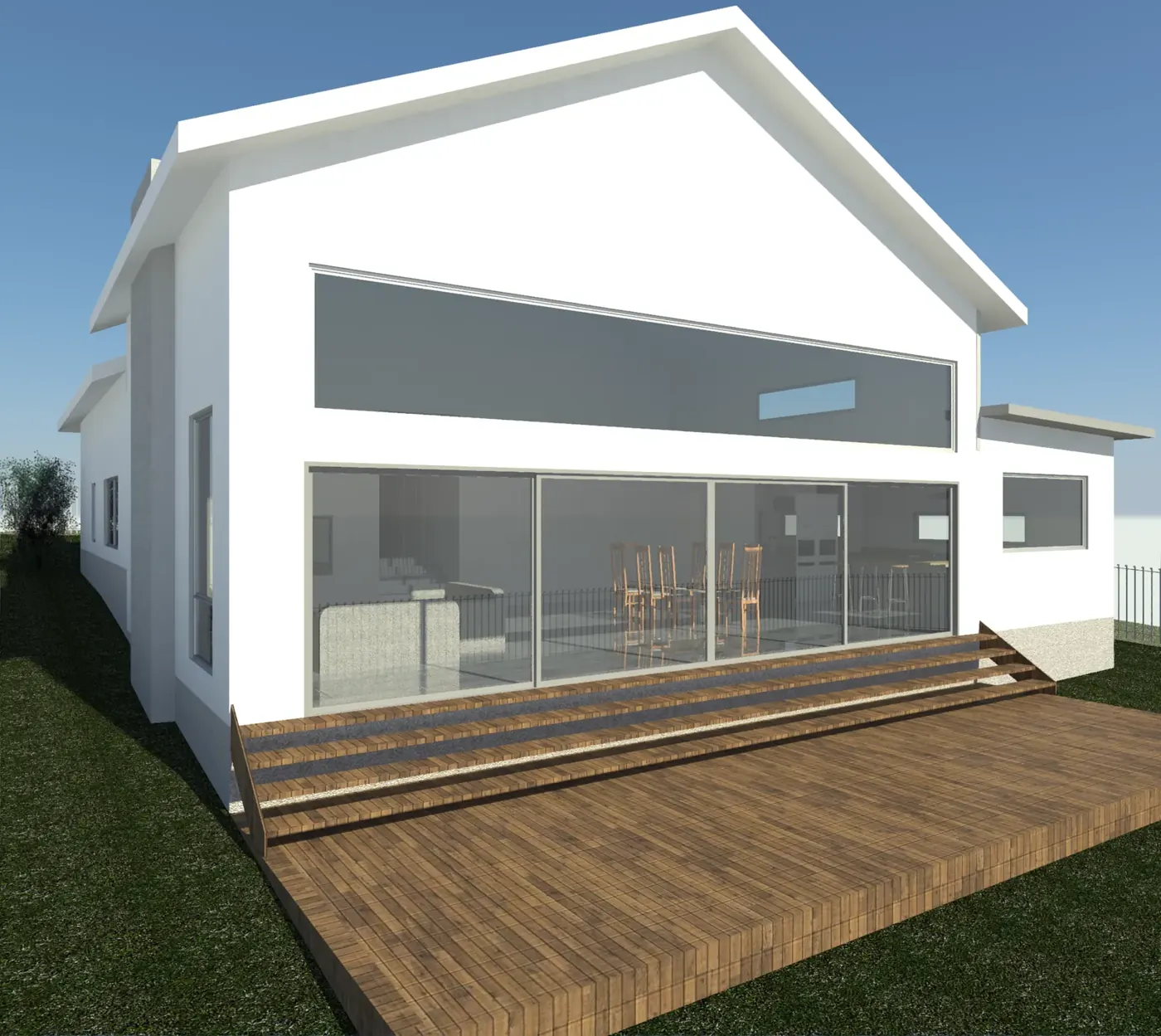 Render 2 of 4: single-storey house extension with sliding glass doors and timber deck, Gymea