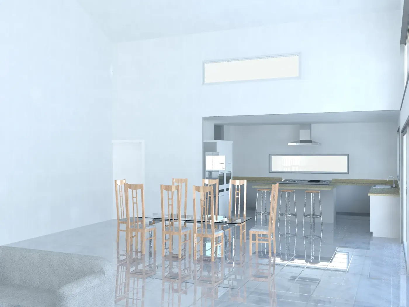 Render 3 of 4: single-storey house extension with sliding glass doors and timber deck, Gymea