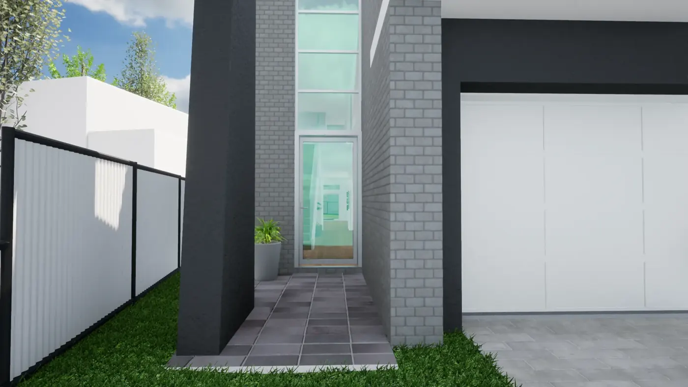 Render 3 of 6: duplex with garages and a rear granny flat, Padstow