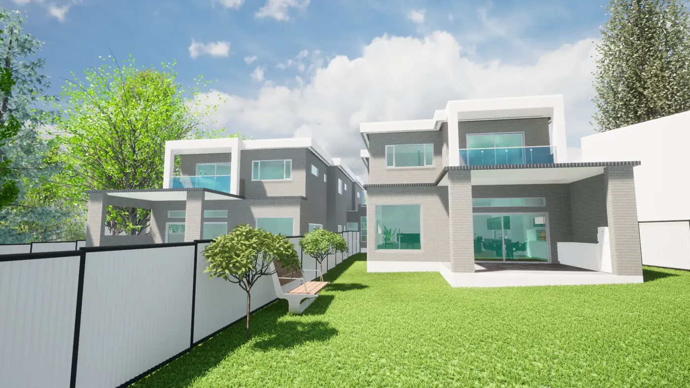 Render 6 of 6: duplex with garages and a rear granny flat, Padstow
