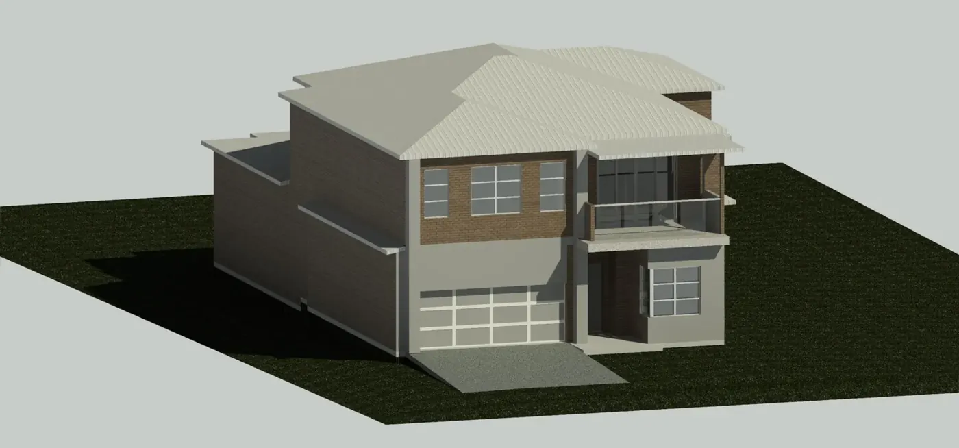 Render 1 of 6: 3D model of a brick house on a sloping site, Peakhurst