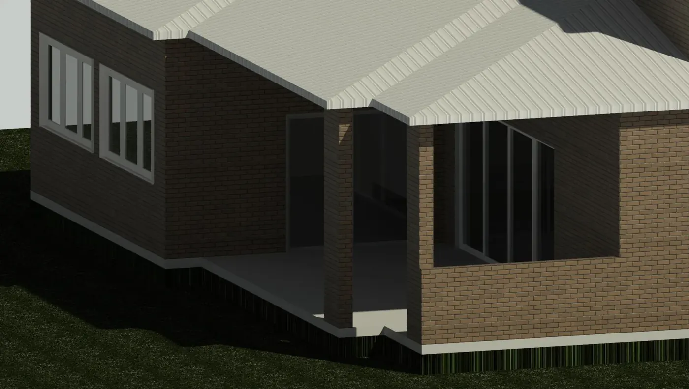 Render 3 of 6: 3D model of a brick house on a sloping site, Peakhurst