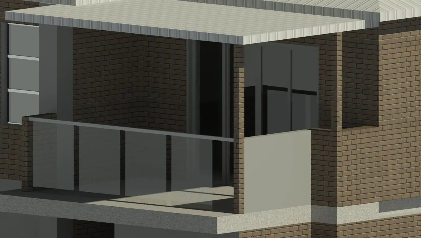 Render 6 of 6: 3D model of a brick house on a sloping site, Peakhurst