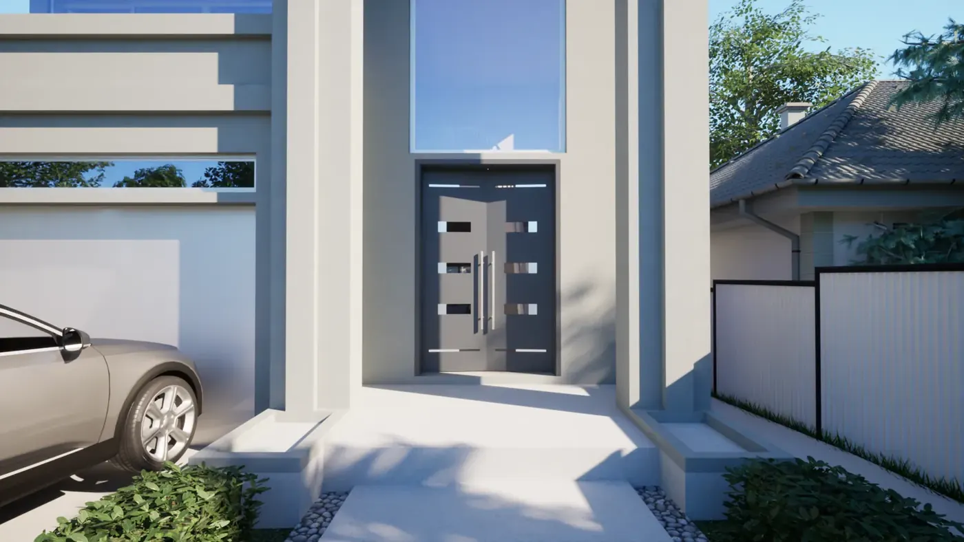 Render 5 of 5: two-storey house with framed entry and double garage, Sans Souci