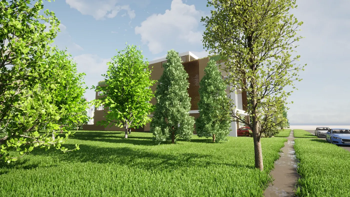 Render 3 of 3: three-storey block of units with timber screens and undercover parking, Southport