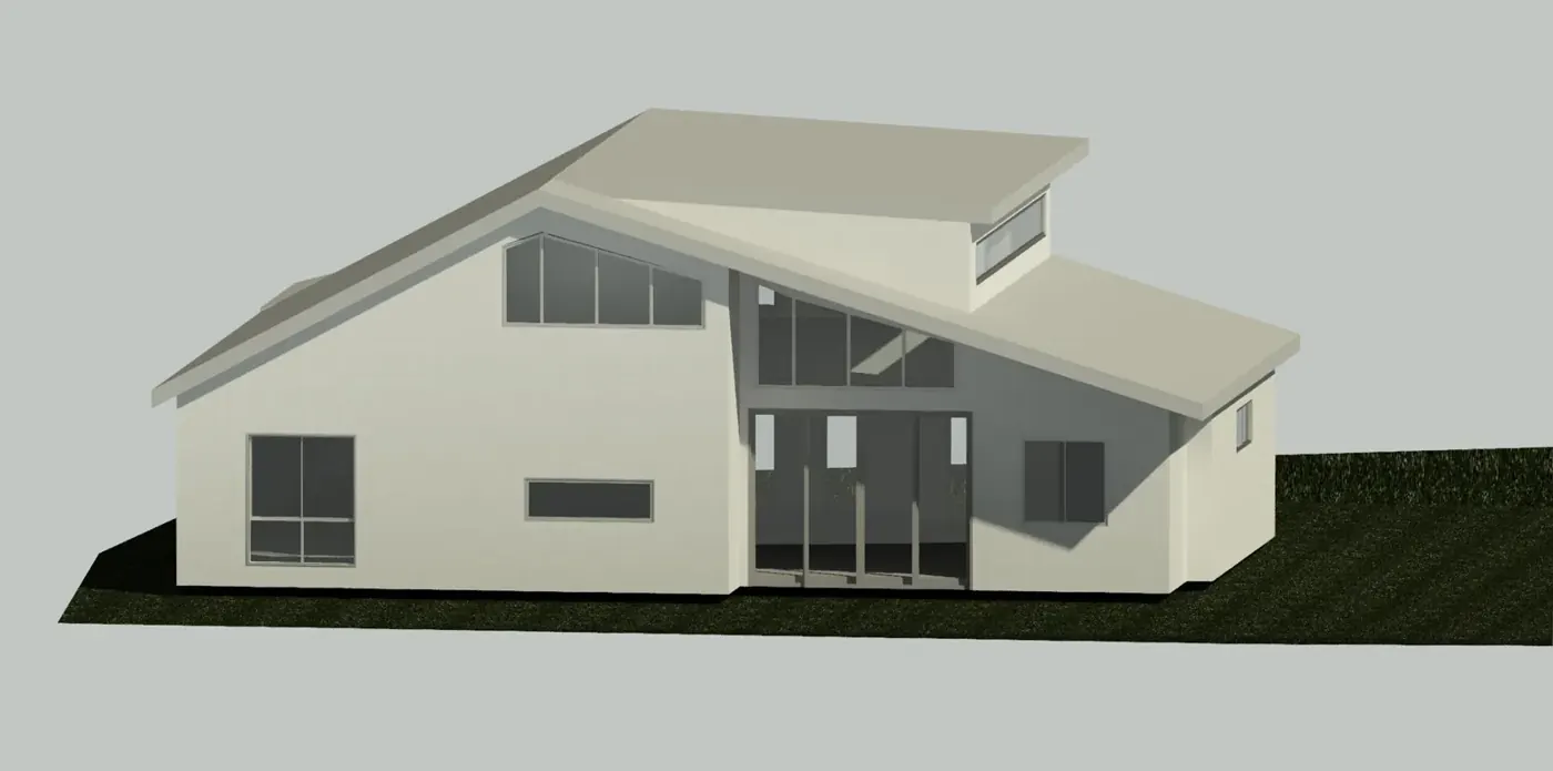 Render 5 of 5: 3D model of a two-storey house with skillion roofs, Sutherland
